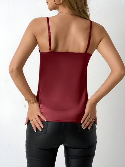 Elegant Satin Cami Top for Women with Cowl Neck Adjustable Strap Style
