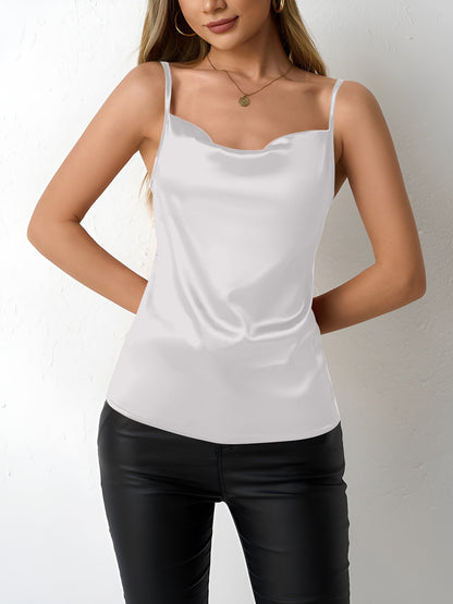 Elegant Satin Cami Top for Women with Cowl Neck Adjustable Strap Style