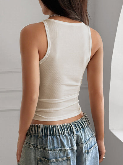 Effortless Ribbed Tank Top for Women with Square Neck Cropped Style