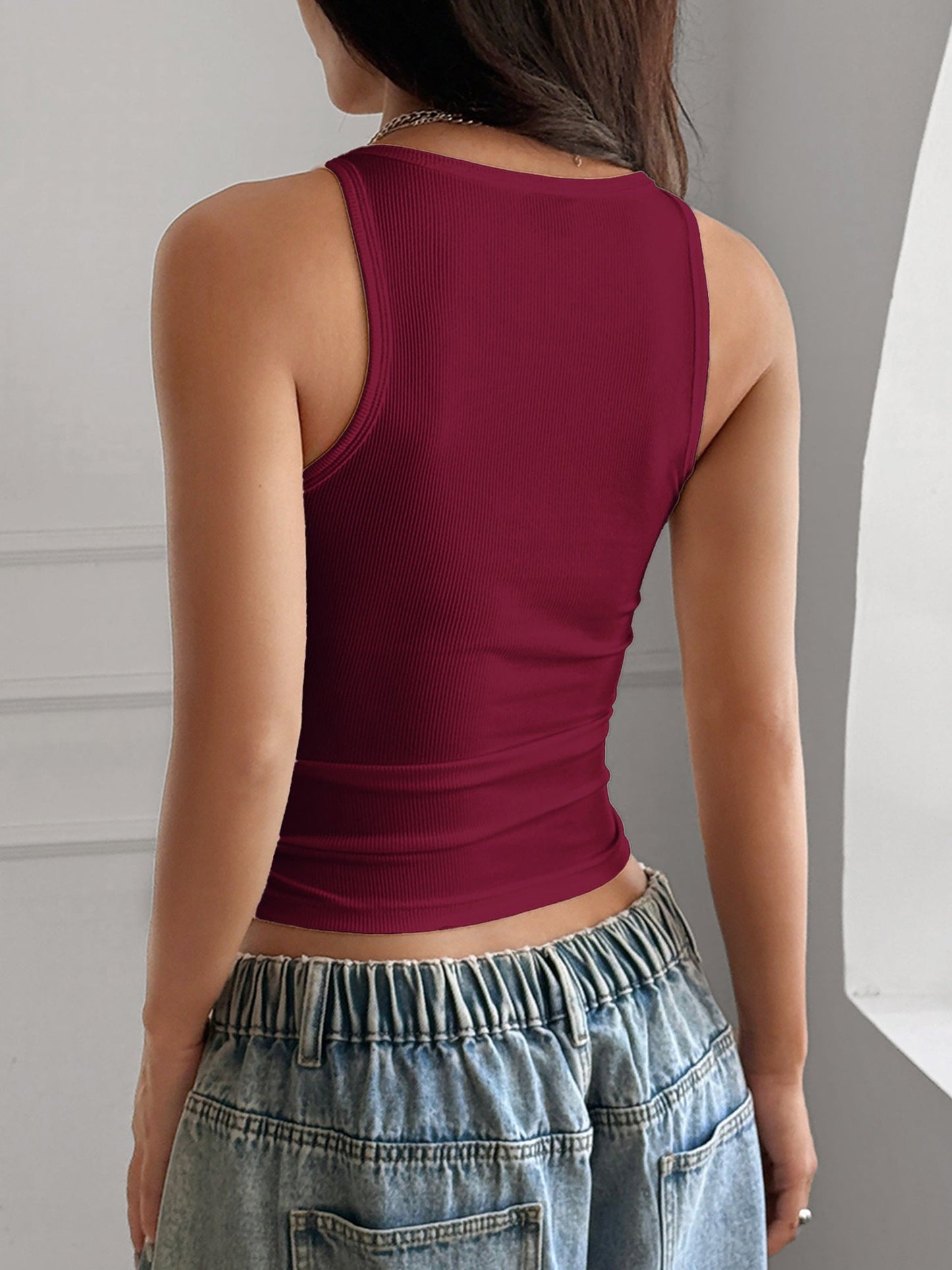 Effortless Ribbed Tank Top for Women with Square Neck Cropped Style