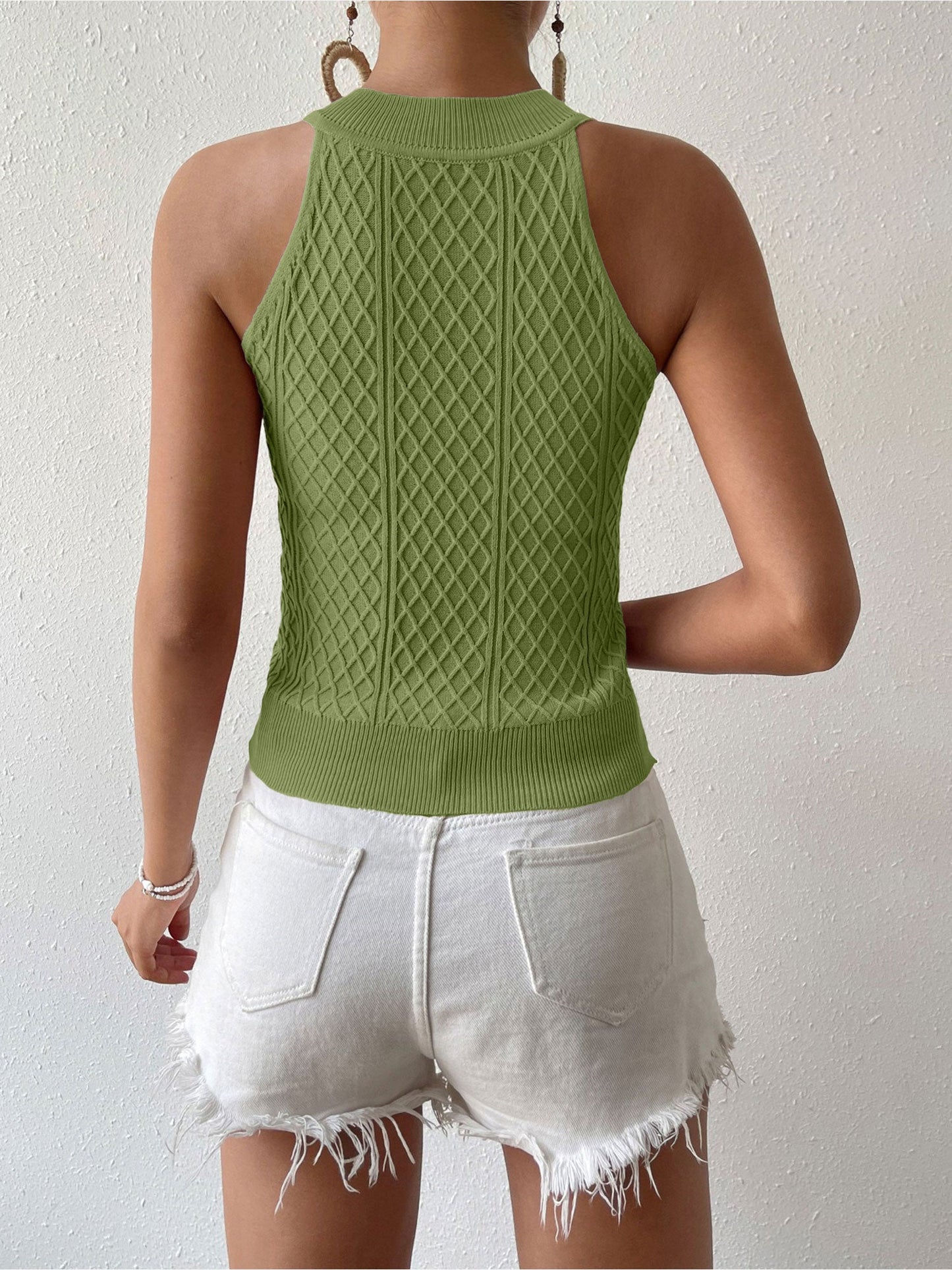 Effortless Crochet Halter Top for Women with High Neck Sleeveless Style
