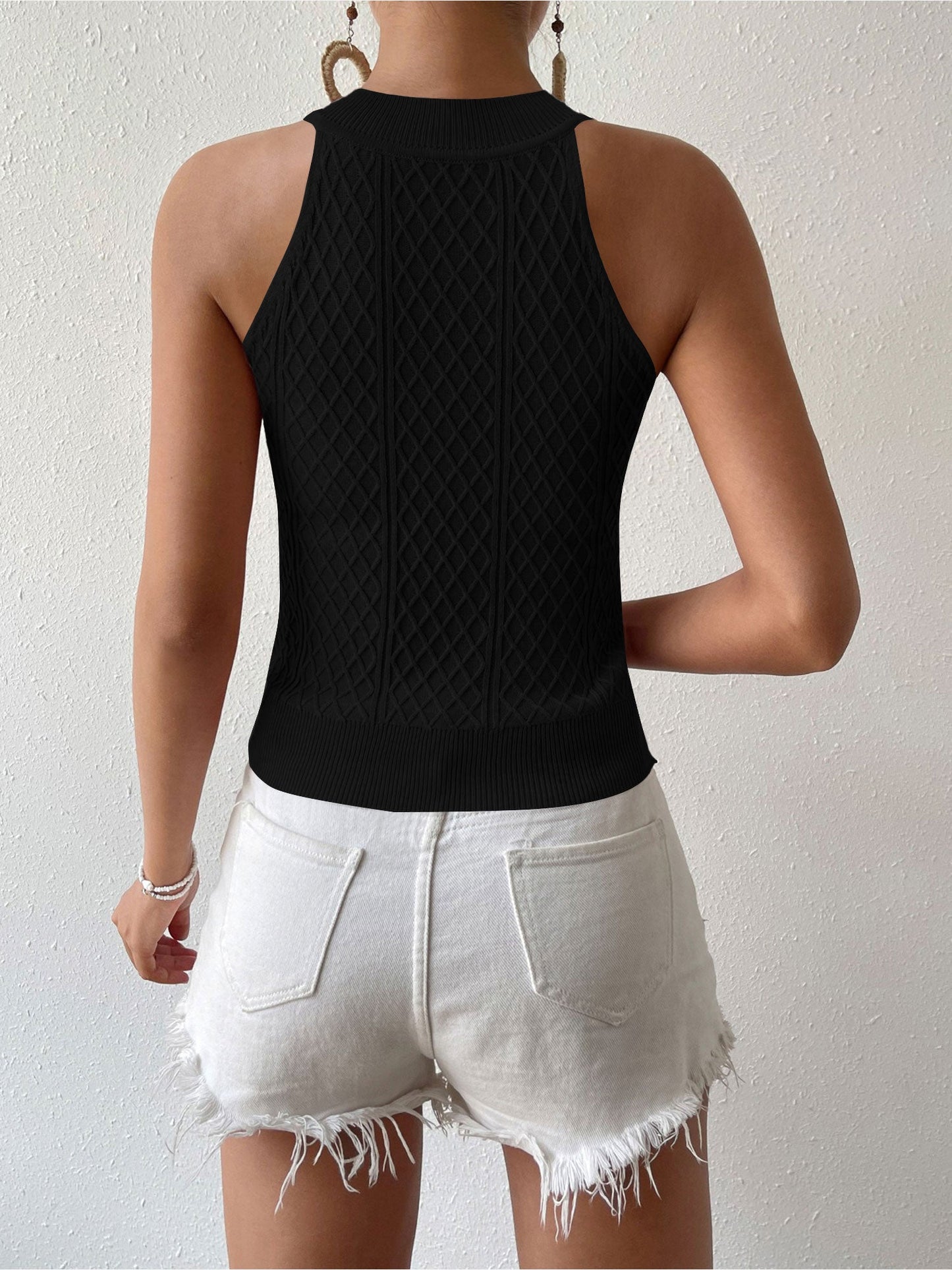 Effortless Crochet Halter Top for Women with High Neck Sleeveless Style