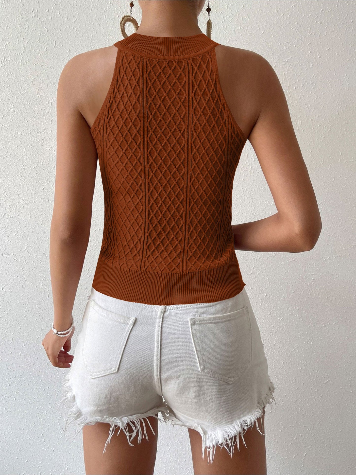 Effortless Crochet Halter Top for Women with High Neck Sleeveless Style