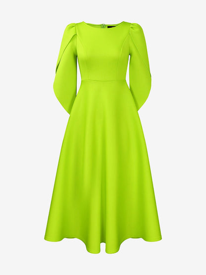 Elegant Mother of the Bride Midi Dress for Women with Long Sleeve Slit Cuff Style