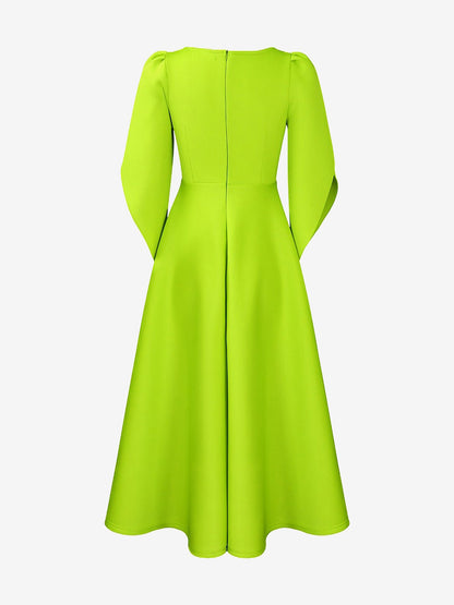 Elegant Mother of the Bride Midi Dress for Women with Long Sleeve Slit Cuff Style