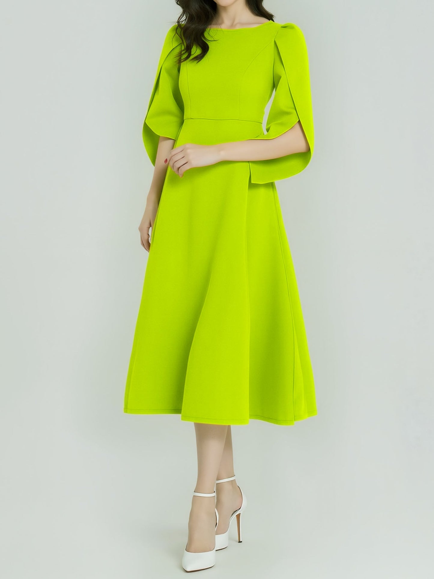 Elegant Mother of the Bride Midi Dress for Women with Long Sleeve Slit Cuff Style