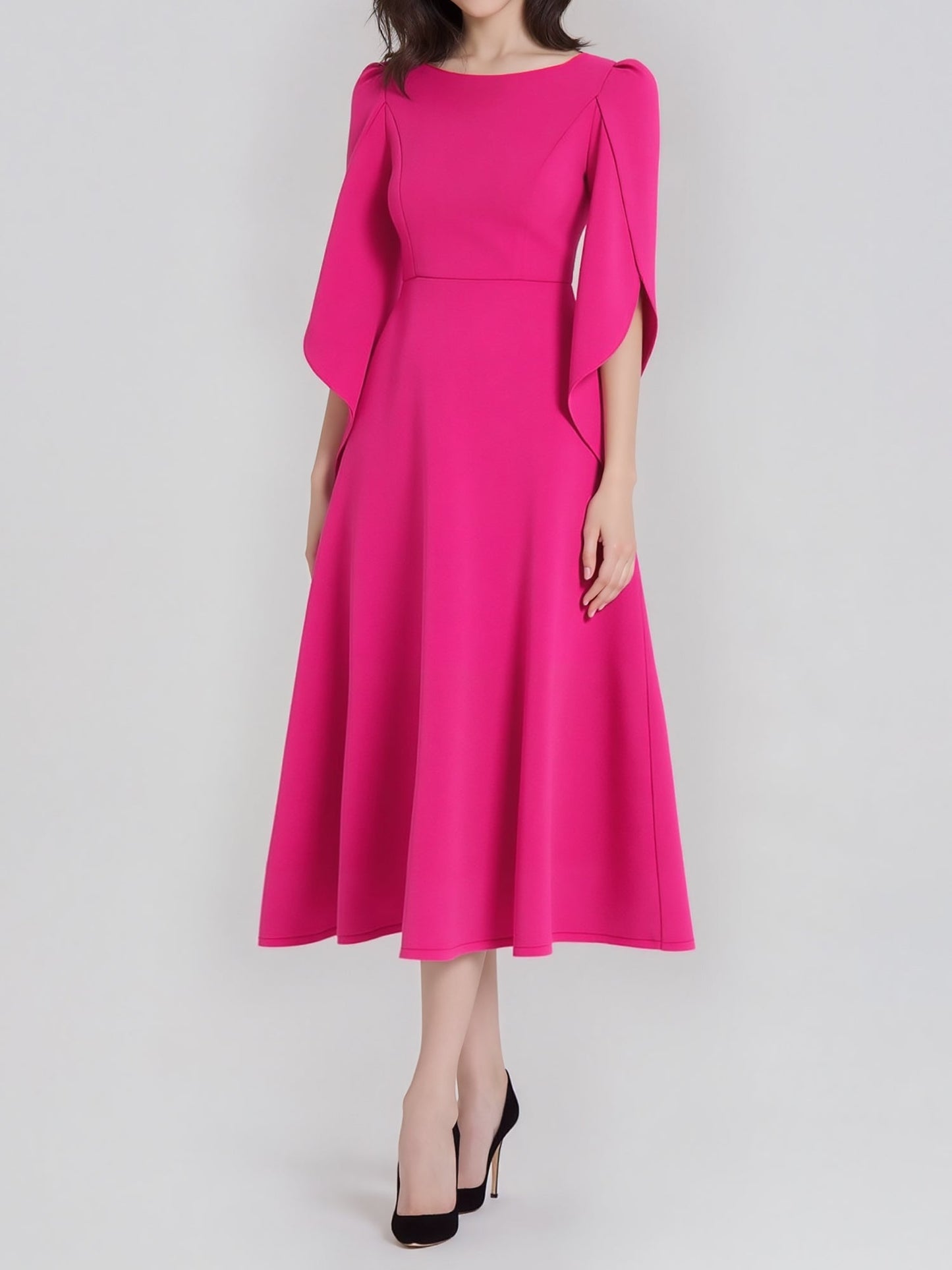 Elegant Mother of the Bride Midi Dress for Women with Long Sleeve Slit Cuff Style
