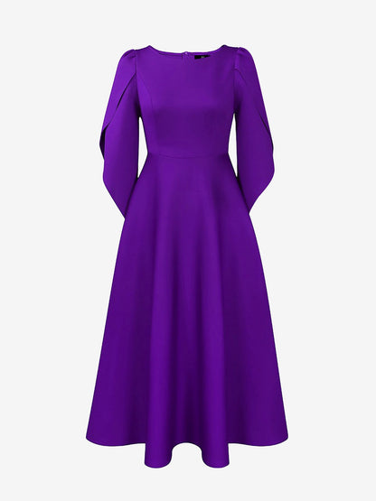 Elegant Mother of the Bride Midi Dress for Women with Long Sleeve Slit Cuff Style