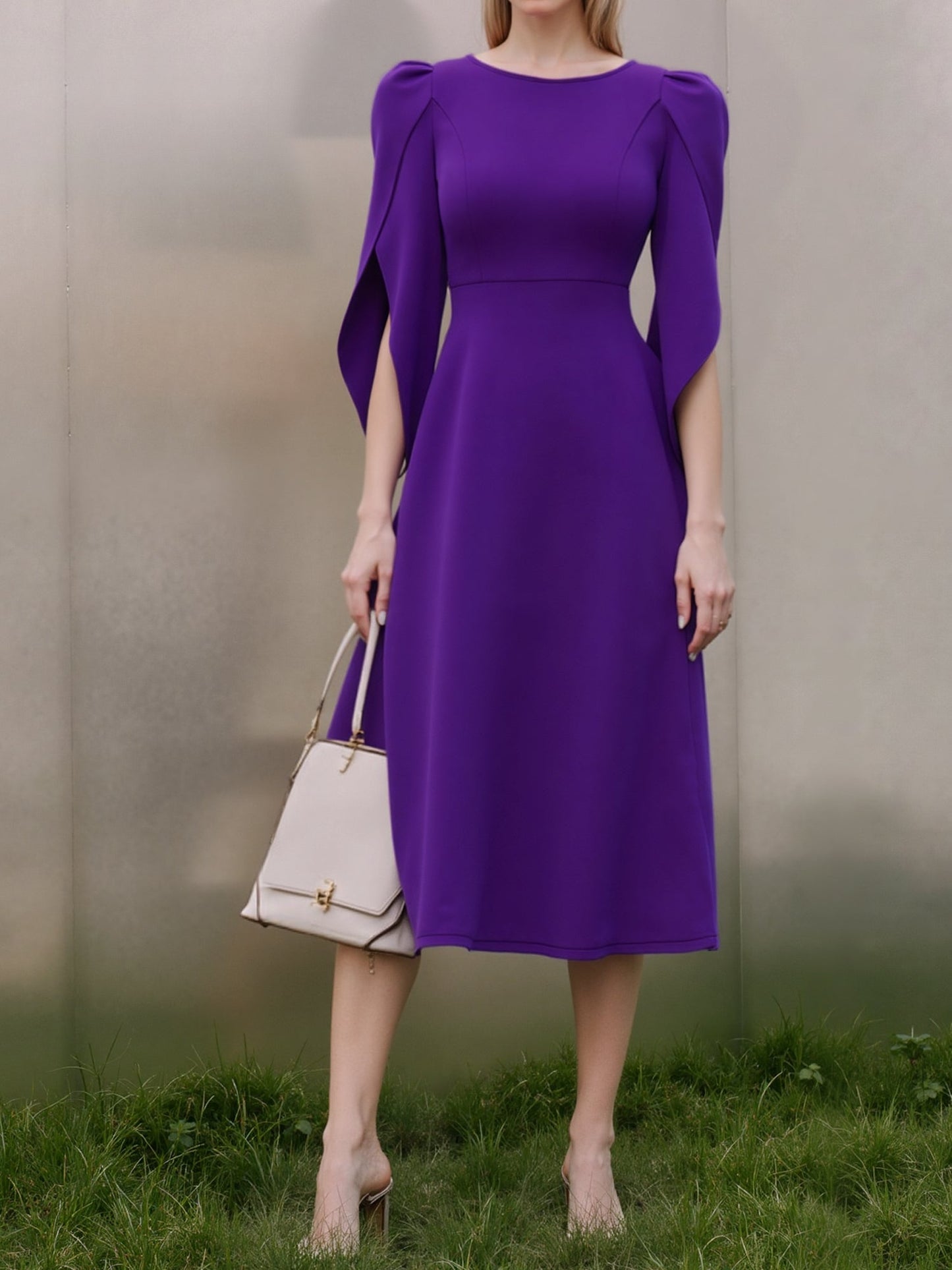 Elegant Mother of the Bride Midi Dress for Women with Long Sleeve Slit Cuff Style