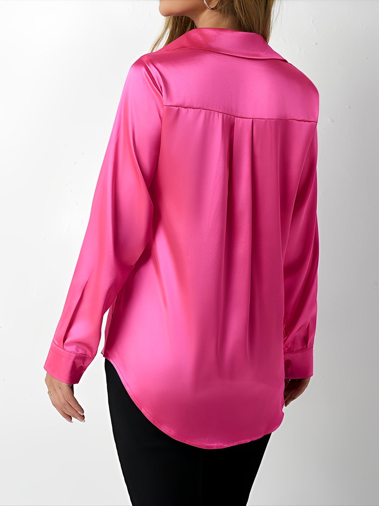 Elegant Blouses for Women with Satin Collared Long Sleeve Solid Work Style