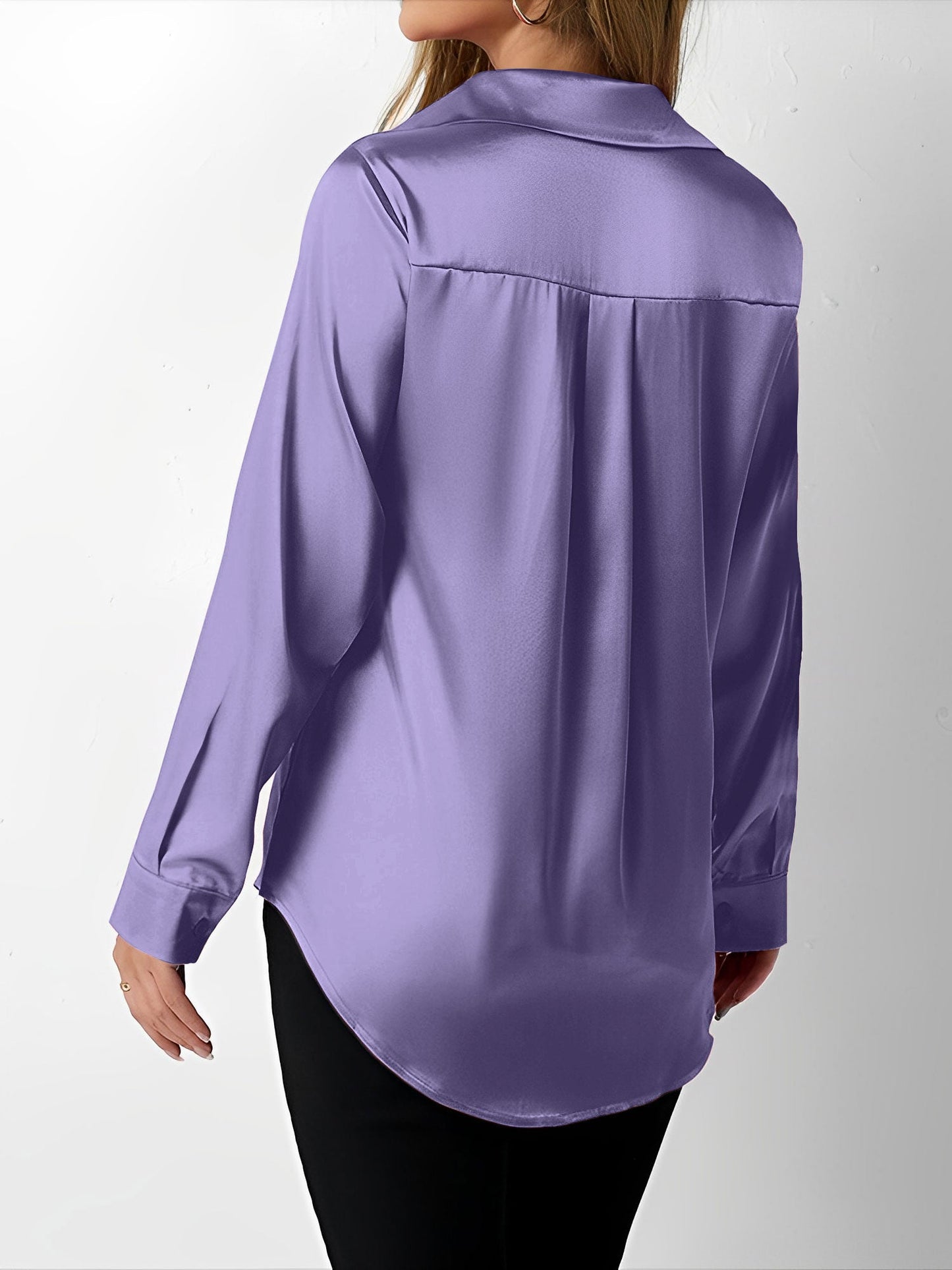 Elegant Blouses for Women with Satin Collared Long Sleeve Solid Work Style