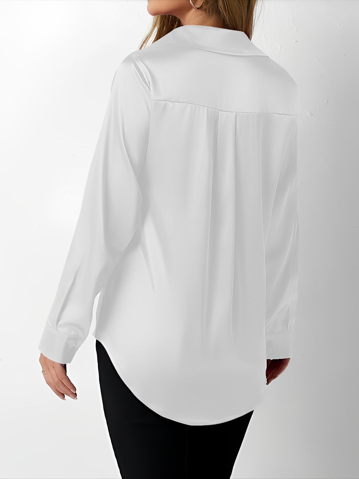 Elegant Blouses for Women with Satin Collared Long Sleeve Solid Work Style