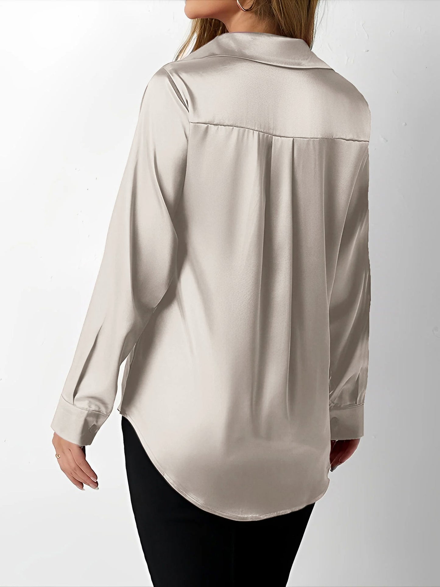 Elegant Blouses for Women with Satin Collared Long Sleeve Solid Work Style