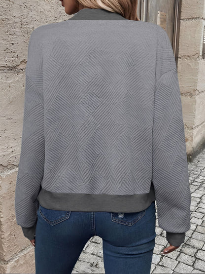 Effortless Bomber Jacket for Women with Zip Front Waffle Knit Ribbed Trim Style