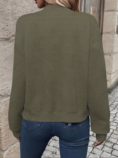 Effortless Bomber Jacket for Women with Zip Front Waffle Knit Ribbed Trim Style