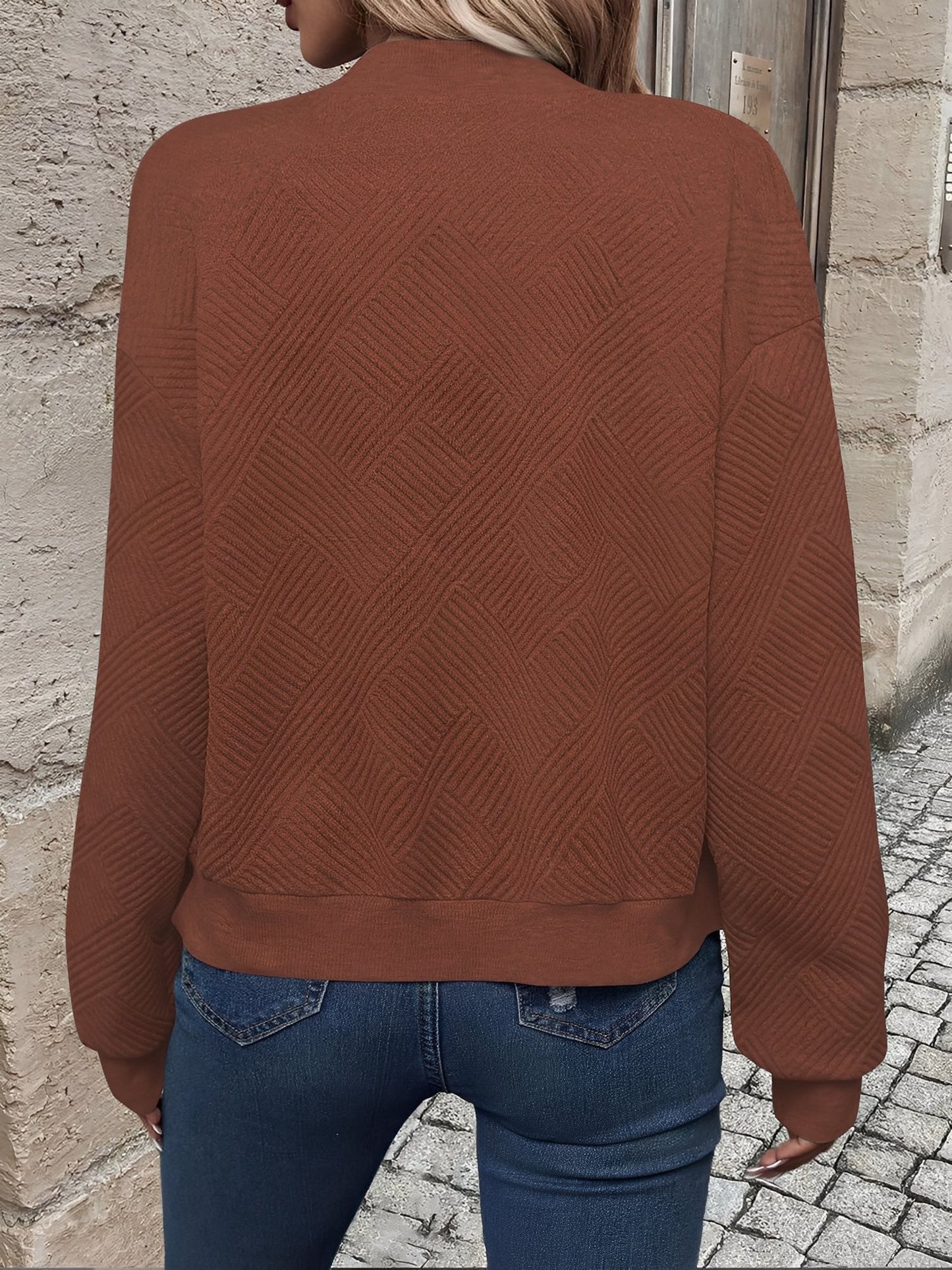 Effortless Bomber Jacket for Women with Zip Front Waffle Knit Ribbed Trim Style