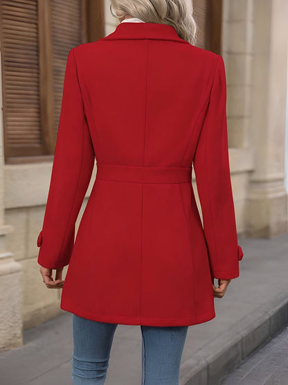 Elegant Trench Coat for Women with Notch Collar Belted Waist Double Breasted Style