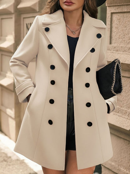 Elegant Wool Coat for Women with Notch Lapel Double Breasted Tailored Fit
