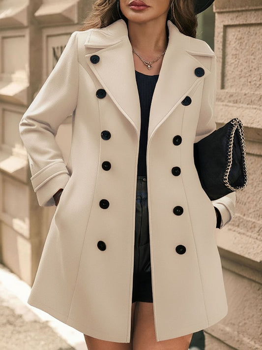 Elegant Wool Coat for Women with Notch Lapel Double Breasted Tailored Fit