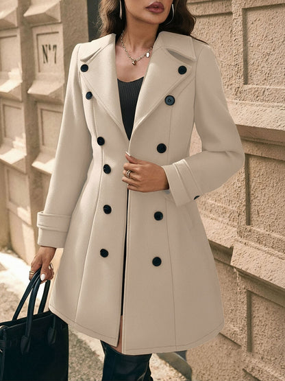 Elegant Wool Coat for Women with Notch Lapel Double Breasted Tailored Fit