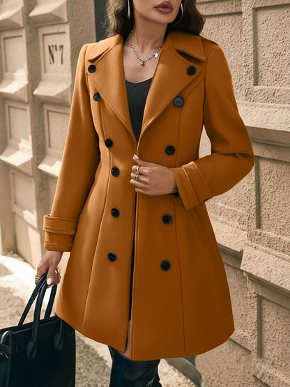 Elegant Wool Coat for Women with Notch Lapel Double Breasted Tailored Fit