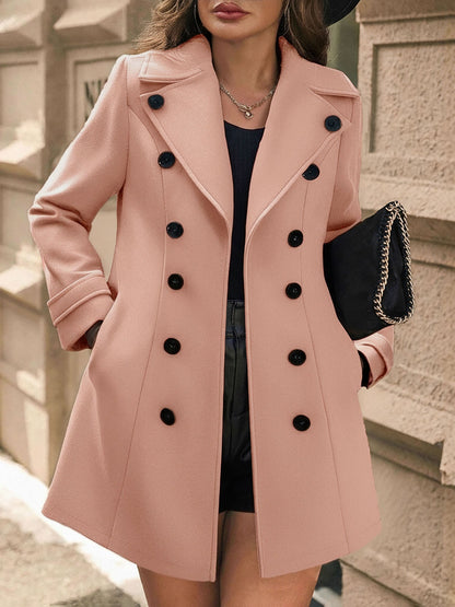 Elegant Wool Coat for Women with Notch Lapel Double Breasted Tailored Fit