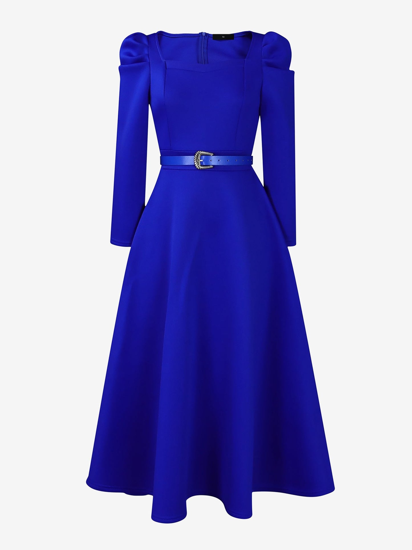 Elegant Mother of the Bride Midi Dress for Women with Square Neck Belted Long Sleeve
