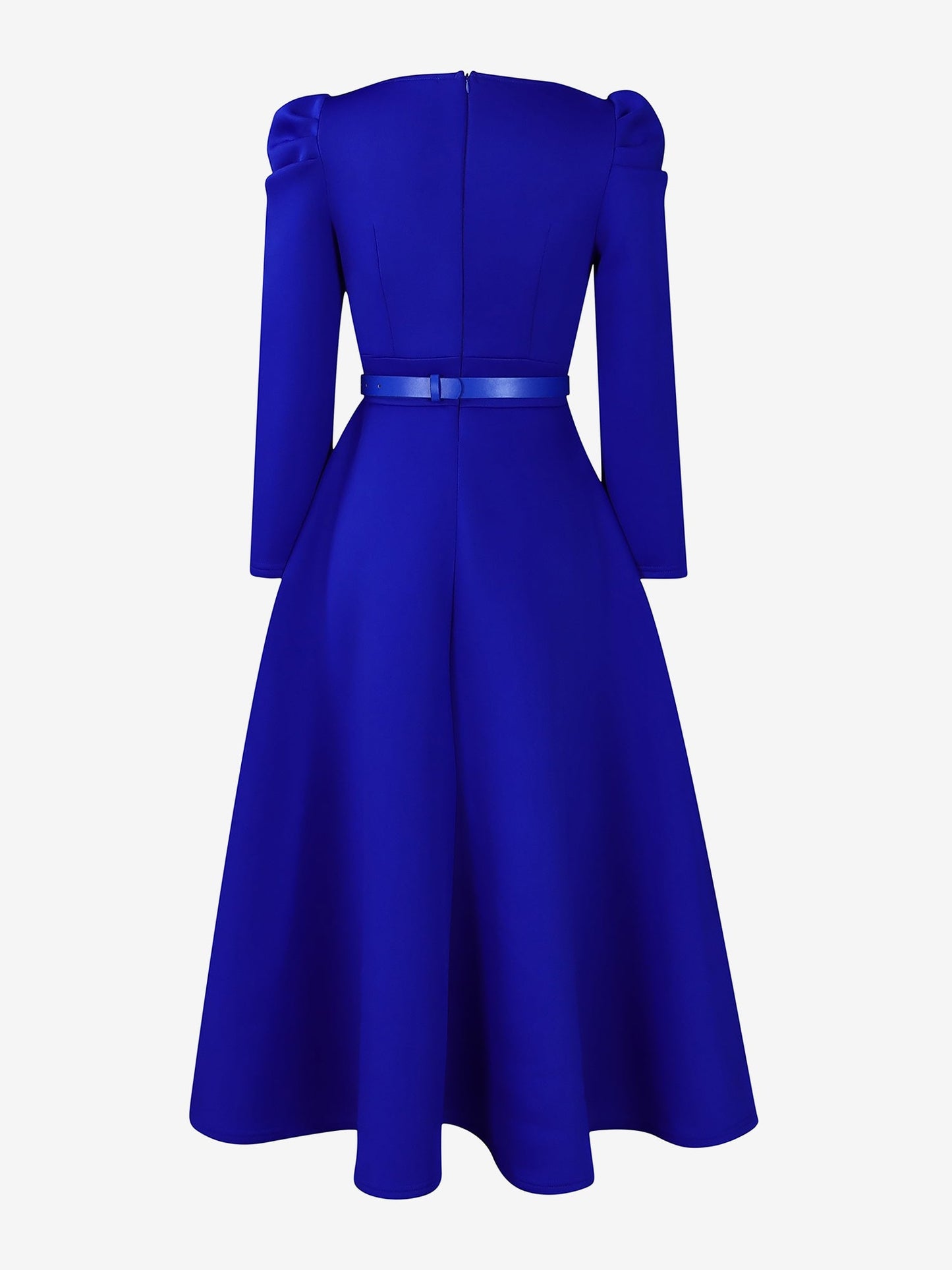 Elegant Mother of the Bride Midi Dress for Women with Square Neck Belted Long Sleeve