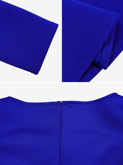 Elegant Mother of the Bride Midi Dress for Women with Square Neck Belted Long Sleeve