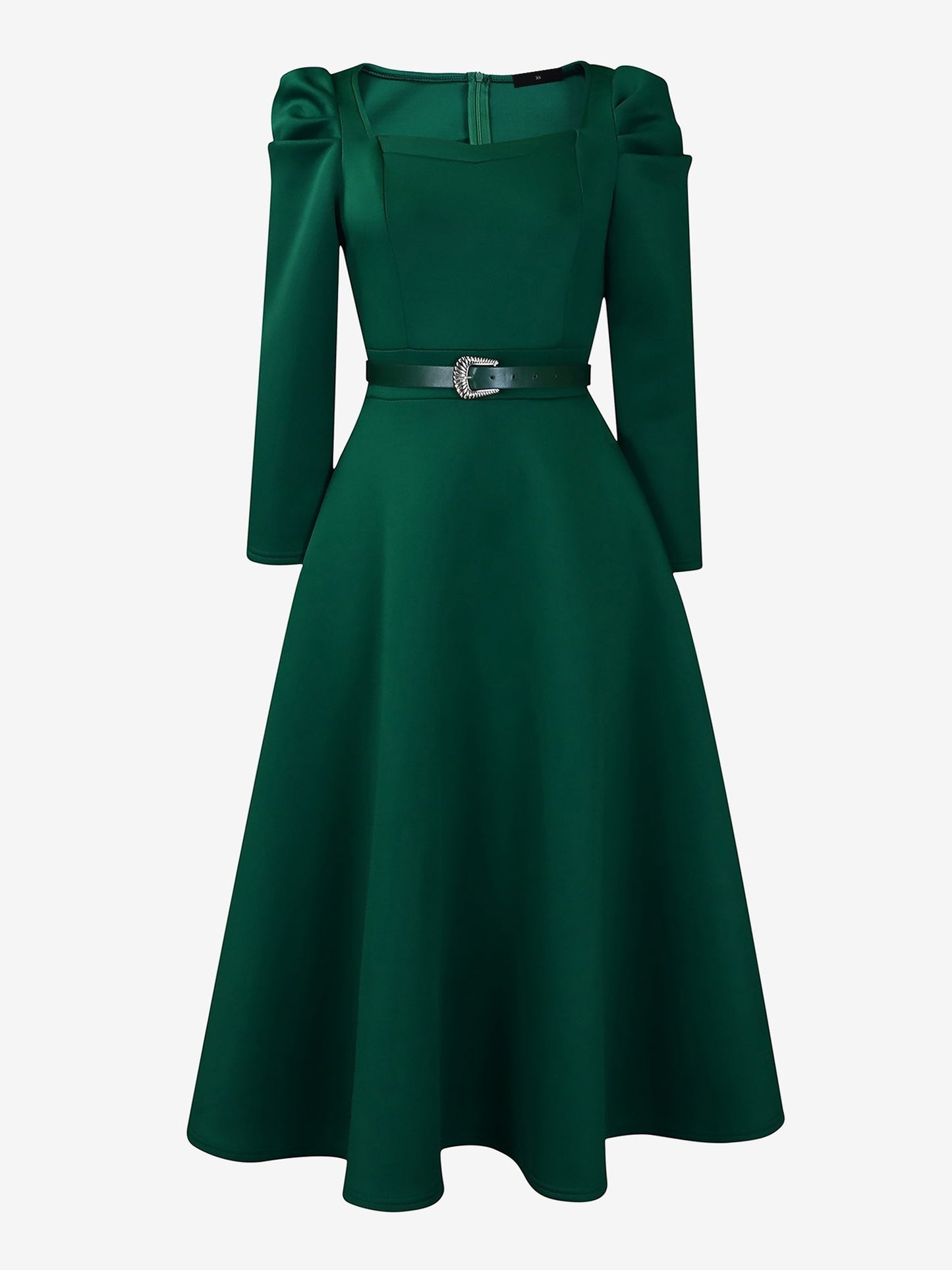 Elegant Mother of the Bride Midi Dress for Women with Square Neck Belted Long Sleeve
