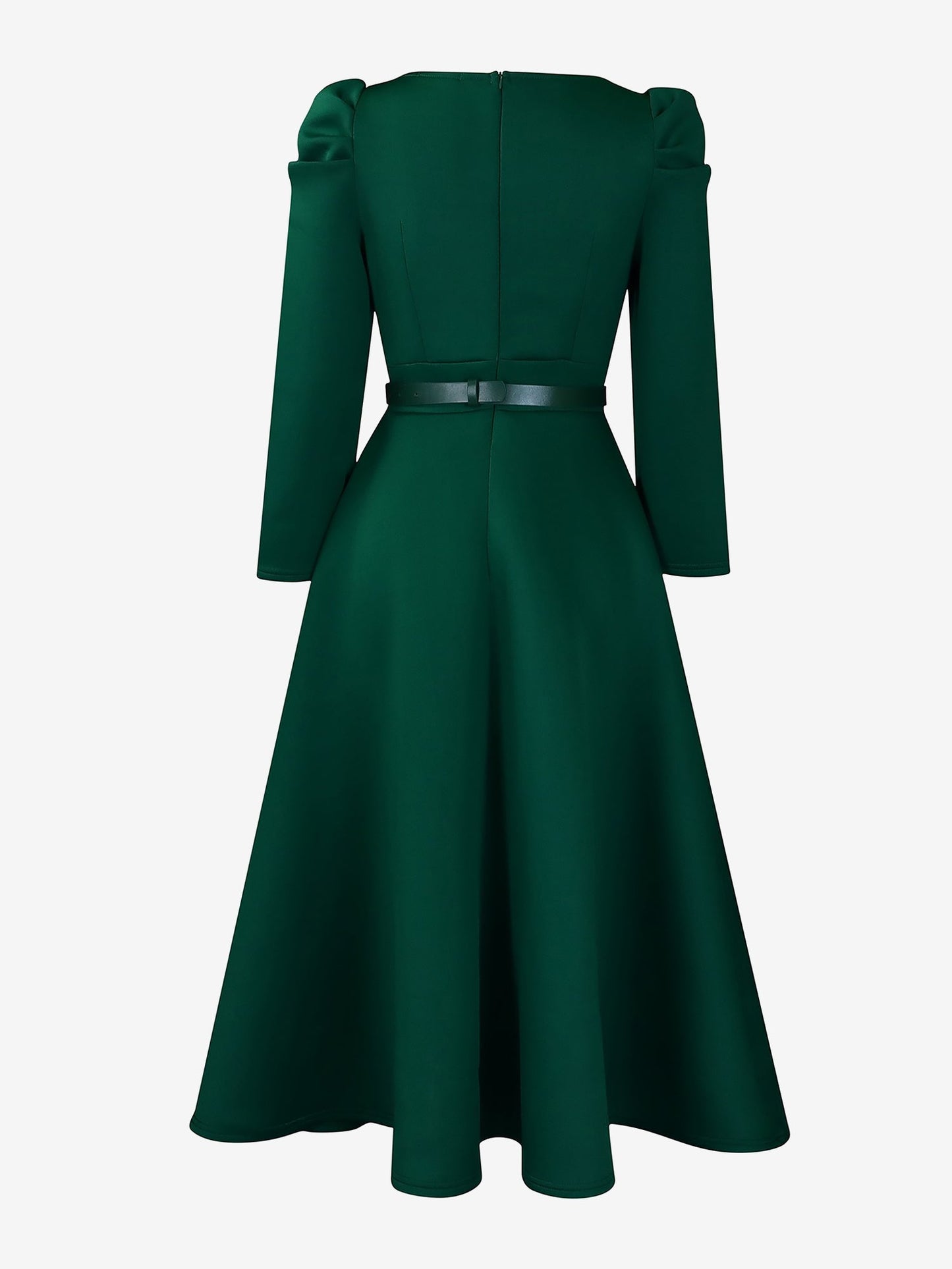 Elegant Mother of the Bride Midi Dress for Women with Square Neck Belted Long Sleeve