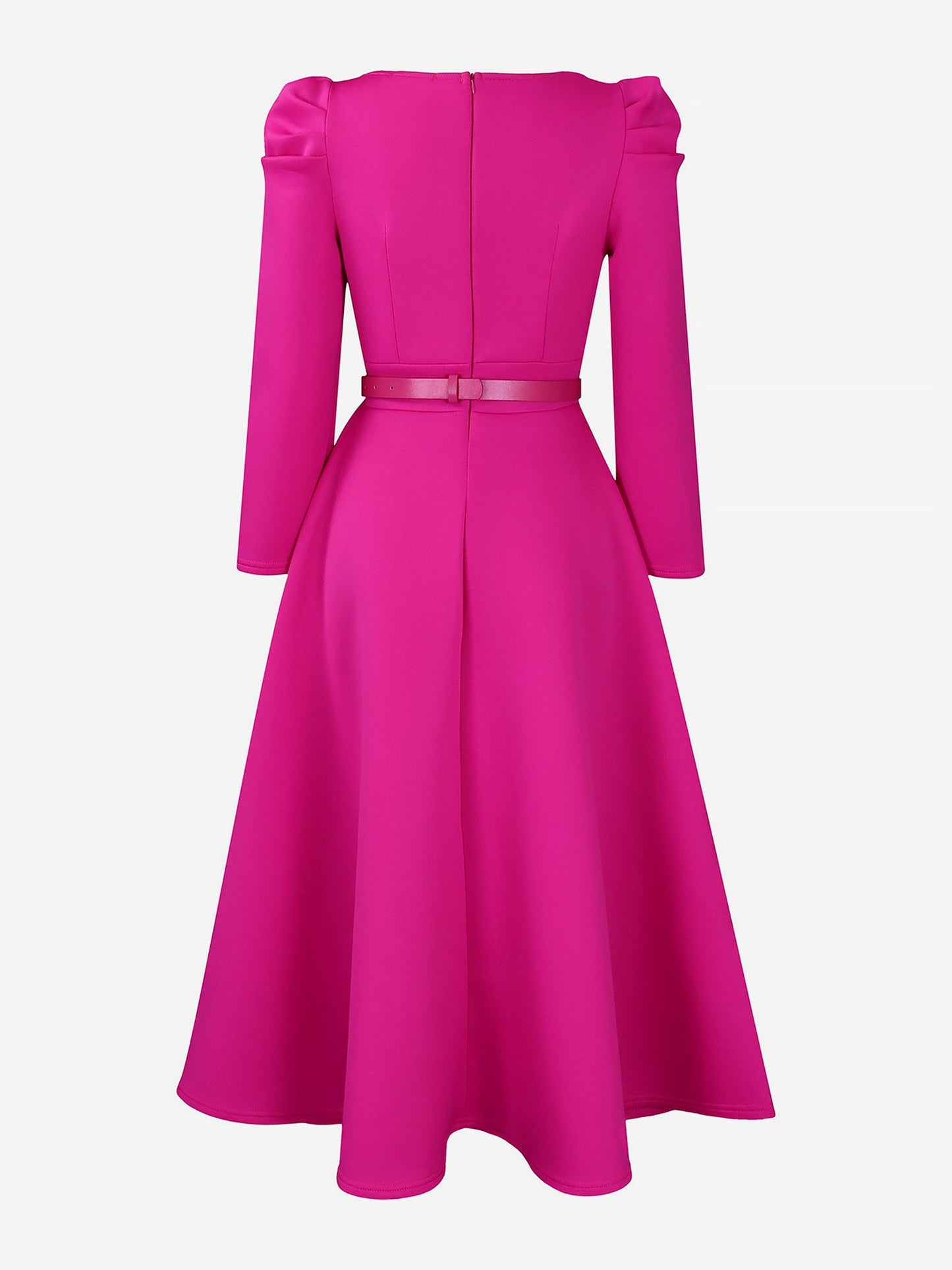 Elegant Mother of the Bride Midi Dress for Women with Square Neck Belted Long Sleeve