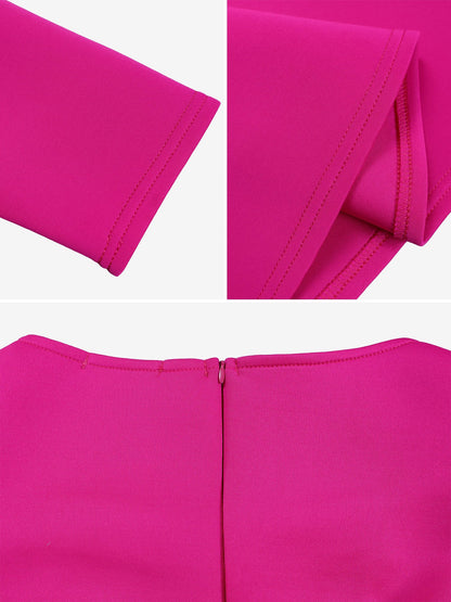 Elegant Mother of the Bride Midi Dress for Women with Square Neck Belted Long Sleeve