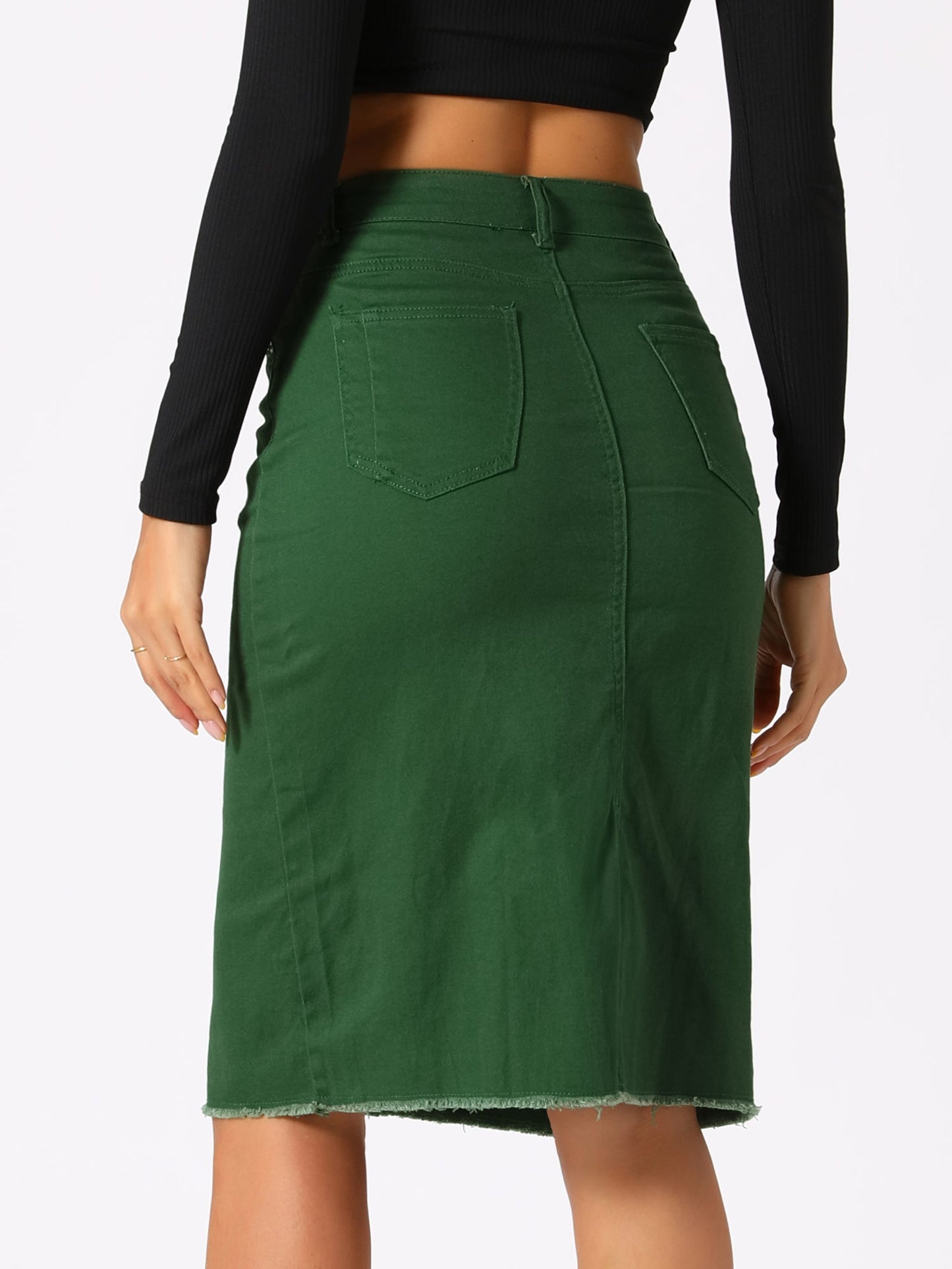 Effortless Denim Skirt for Women with High Waist Midi Straight Raw Hem Casual Jean Style