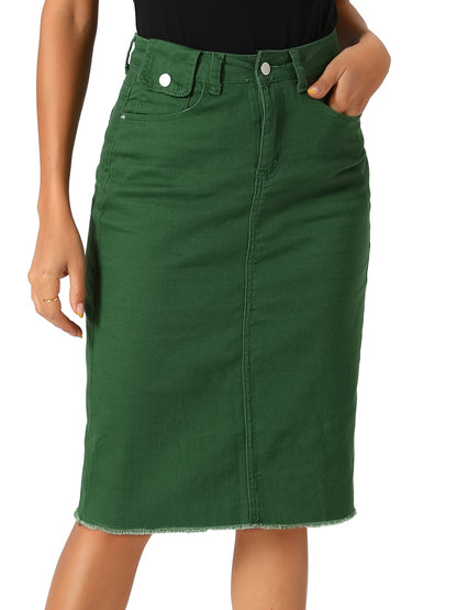Effortless Denim Skirt for Women with High Waist Midi Straight Raw Hem Casual Jean Style