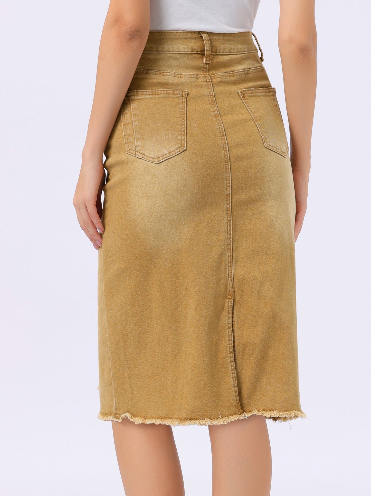 Effortless Denim Skirt for Women with High Waist Midi Straight Raw Hem Casual Jean Style
