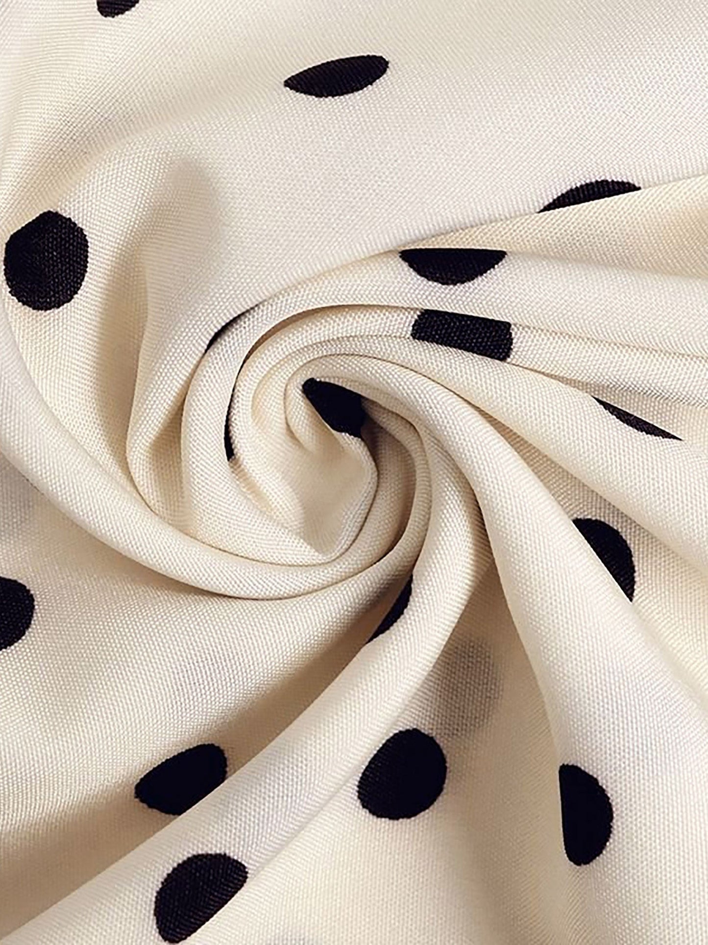 Elegant Cream Polka Dot A Line Wedding Dress for Women with Tie Neck Long Sleeve
