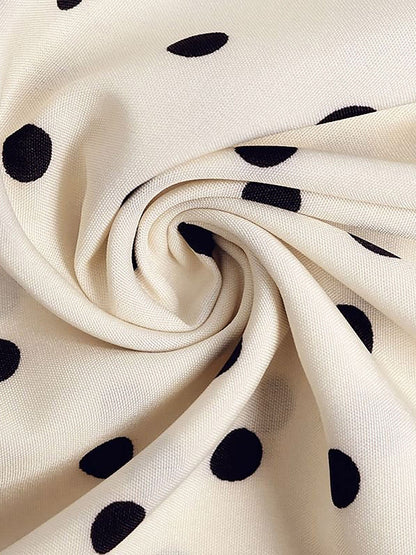 Elegant Cream Polka Dot A Line Wedding Dress for Women with Tie Neck Long Sleeve