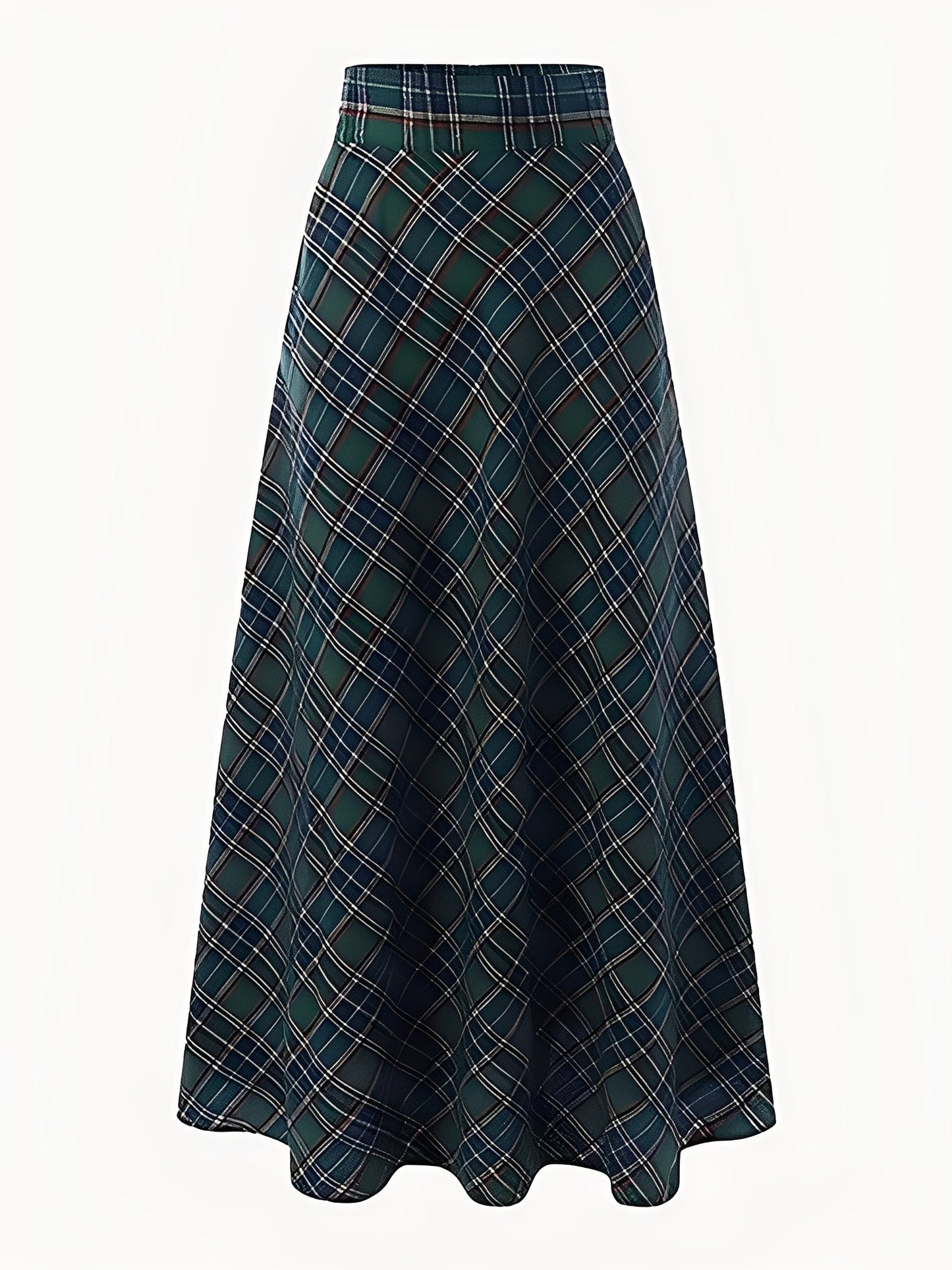 Stylish Maxi Skirts for Women with Plaid Pockets A-Line Holiday Style