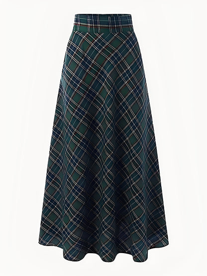 Stylish Maxi Skirts for Women with Plaid Pockets A-Line Holiday Style