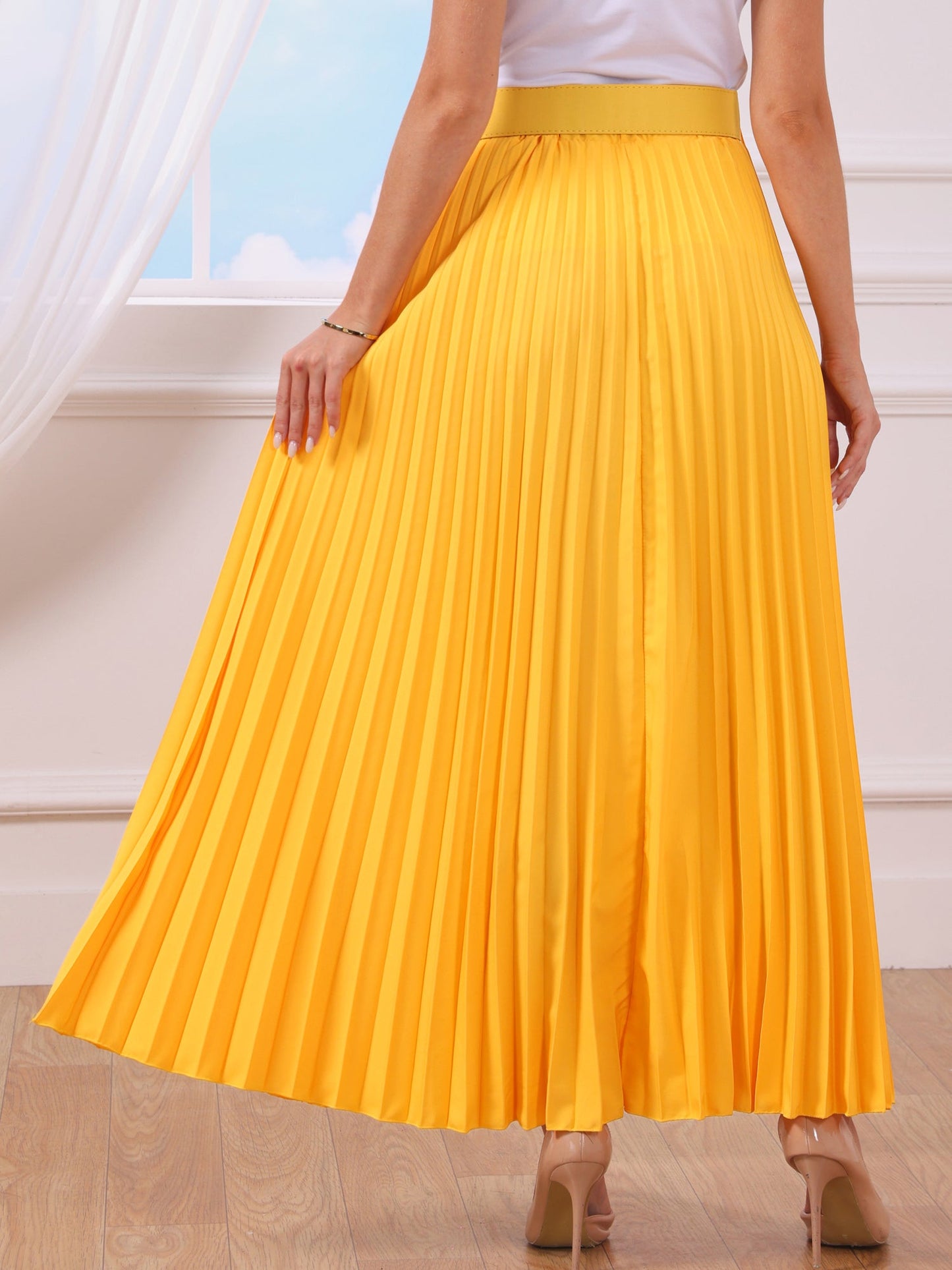 Elegant Pleated Maxi Skirt for Women with High Waist Flowing Style