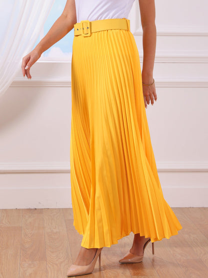 Elegant Pleated Maxi Skirt for Women with High Waist Flowing Style