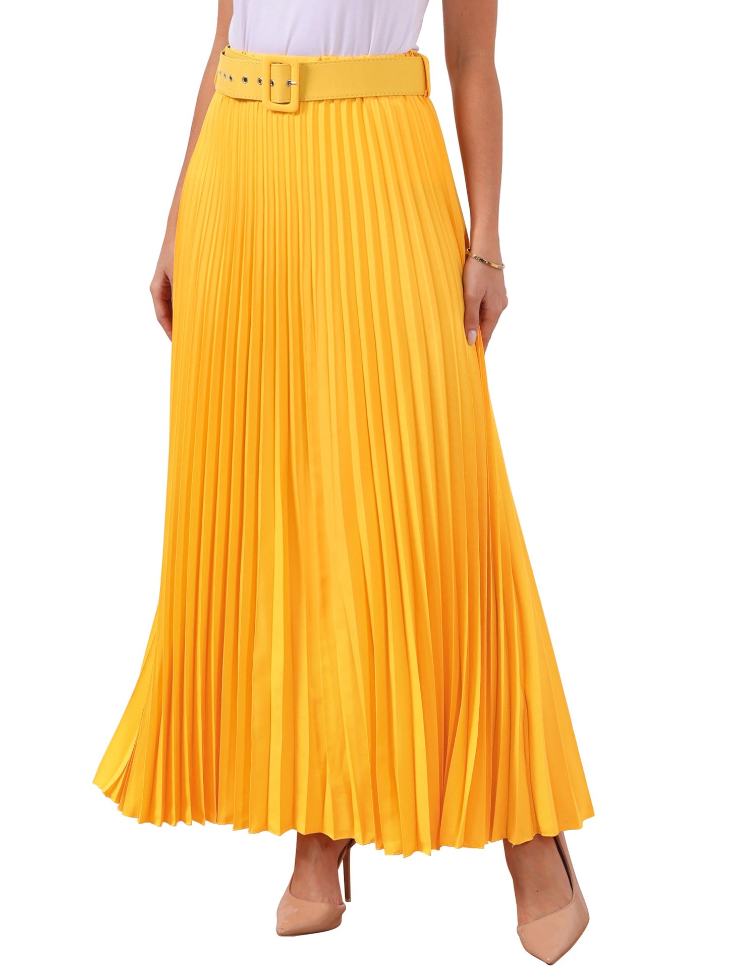 Elegant Pleated Maxi Skirt for Women with High Waist Flowing Style