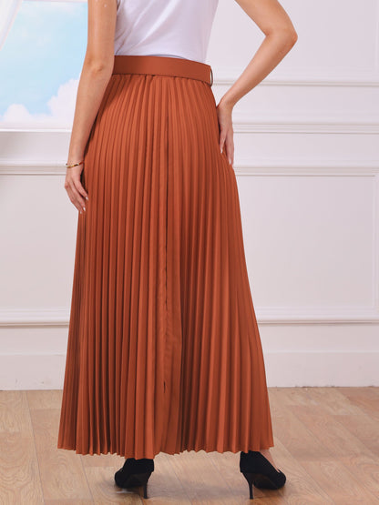 Elegant Pleated Maxi Skirt for Women with High Waist Flowing Style