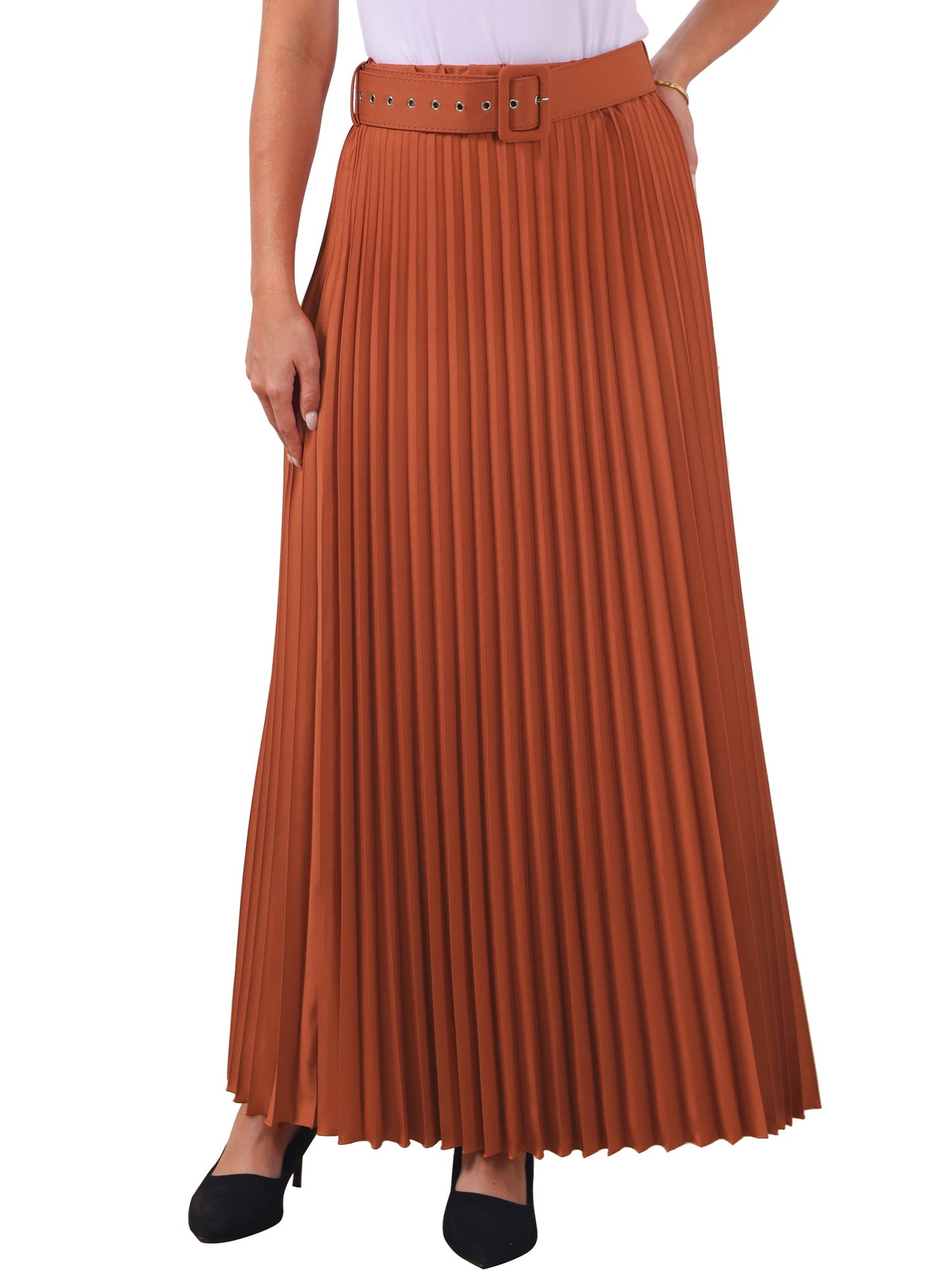 Elegant Pleated Maxi Skirt for Women with High Waist Flowing Style