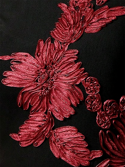 Elegant Black Floral Maxi Dress for Women with Round Neck Long Sleeve Flowing Mother Of The Bride Style