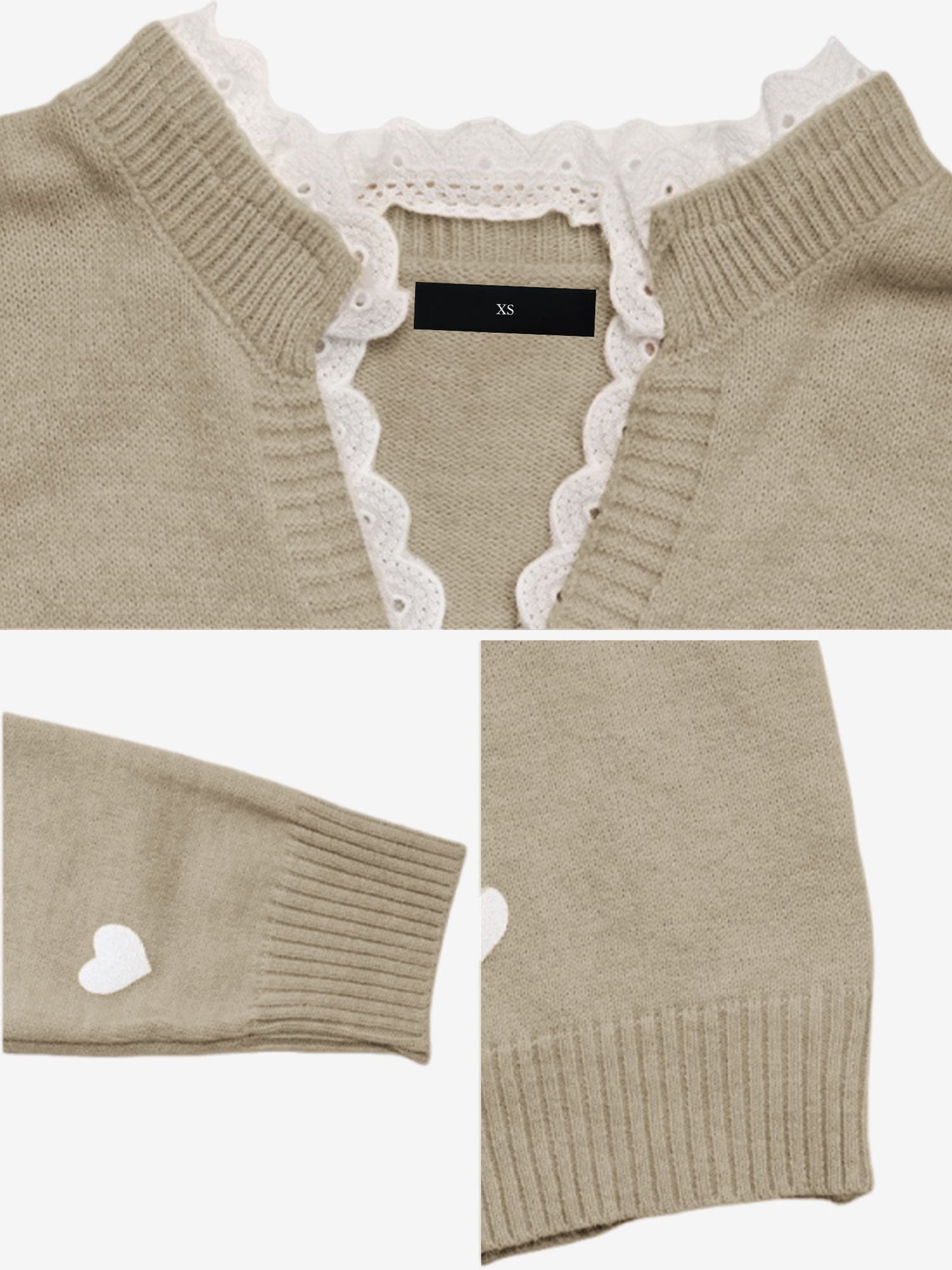 Comfortable Heart Print Sweater for Women with V Neck Scalloped Trim Long Sleeve