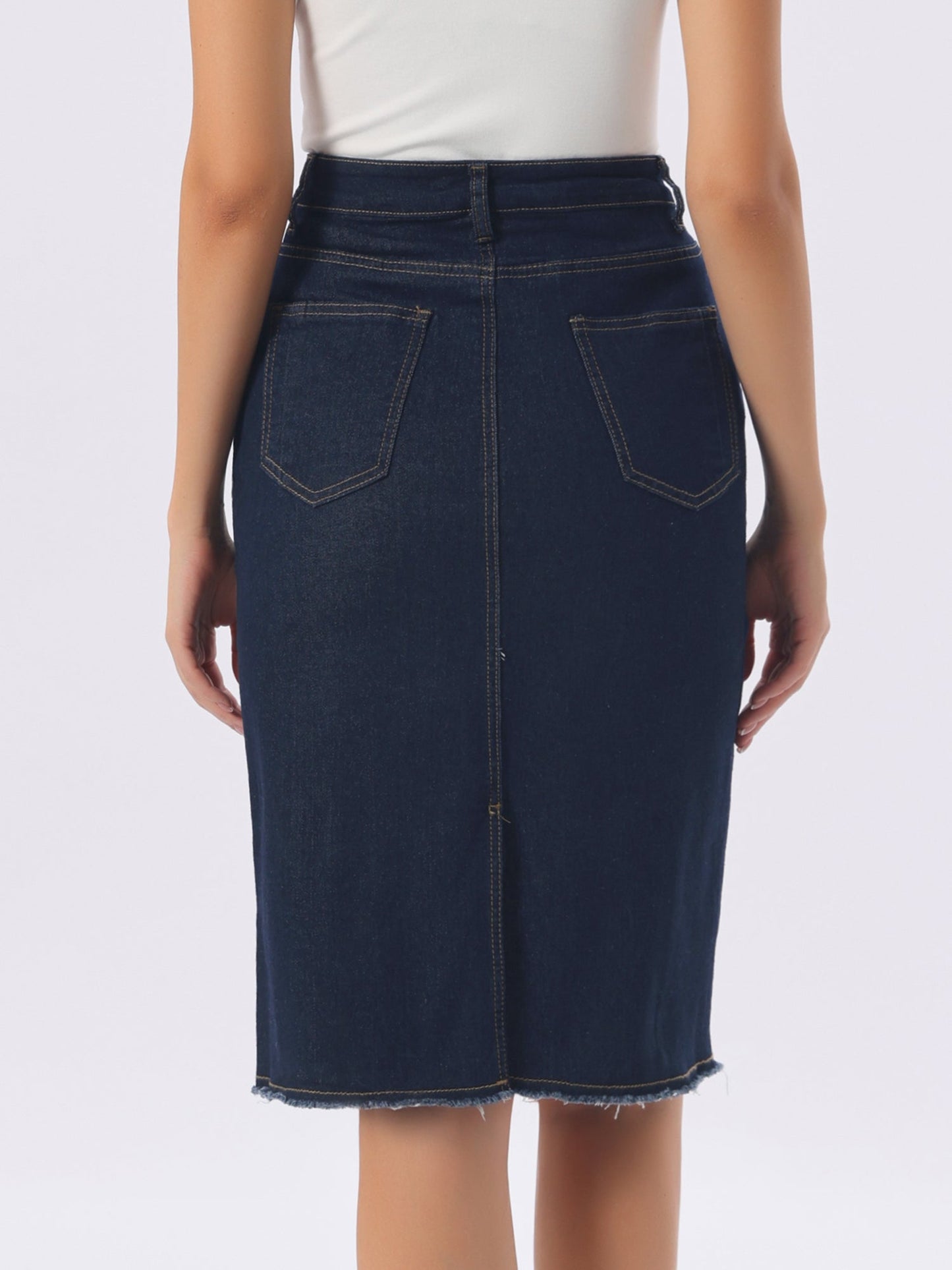 Effortless Denim Skirt for Women with High Waist Midi Straight Raw Hem Casual Jean Style