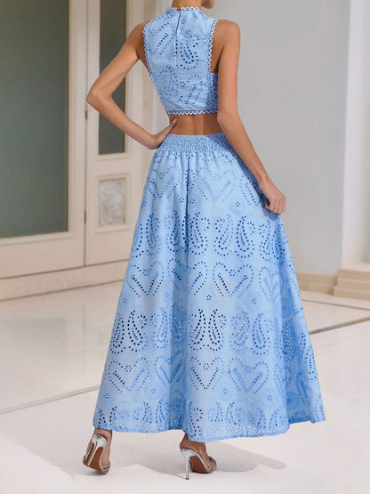 Elegant Maxi Skirt Set for Women with Halter Crop Top Two Piece Style