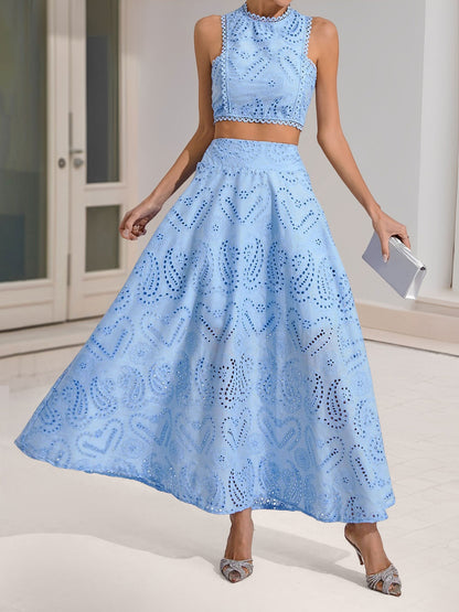 Elegant Maxi Skirt Set for Women with Halter Crop Top Two Piece Style